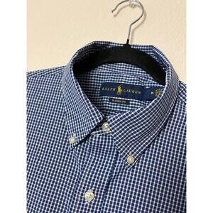 Ralph Lauren Mens Medium Classic Fit‎ Button Down Shirt Blue Gingham Checkered